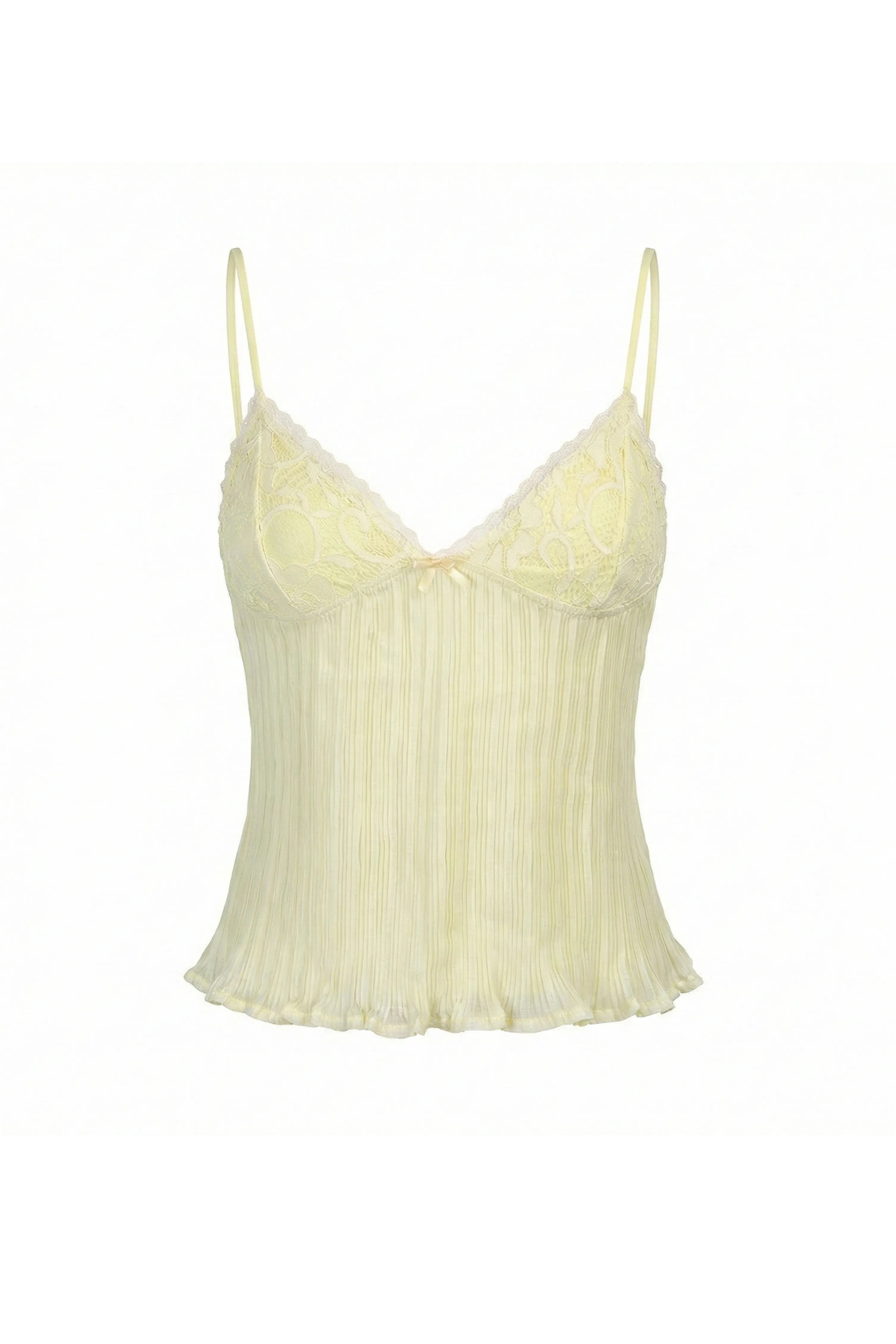 Cheesecup Sheer Pleated Lace-Paneled Camisole