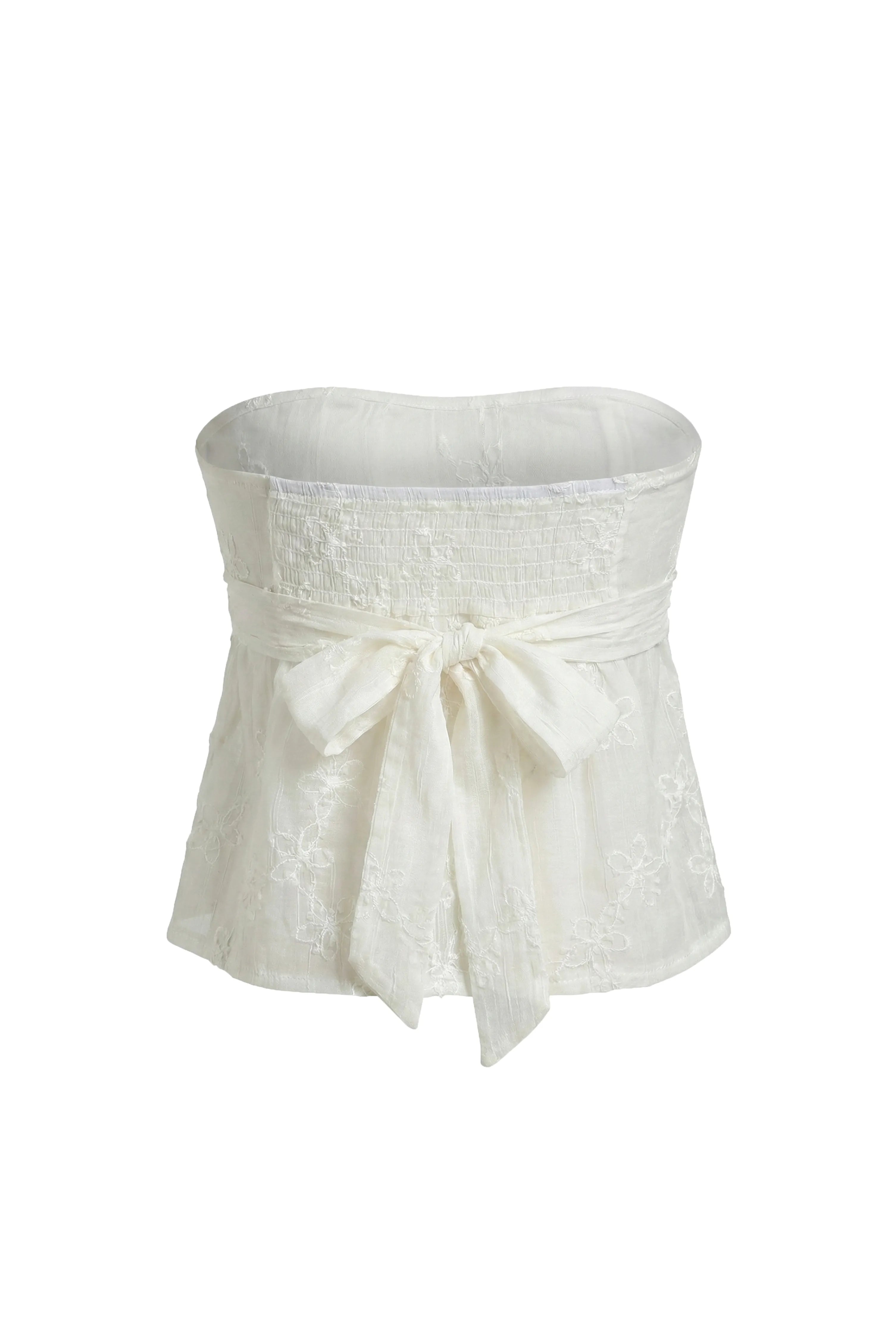 Elara Textured Mesh Back-Tie Strapless Top