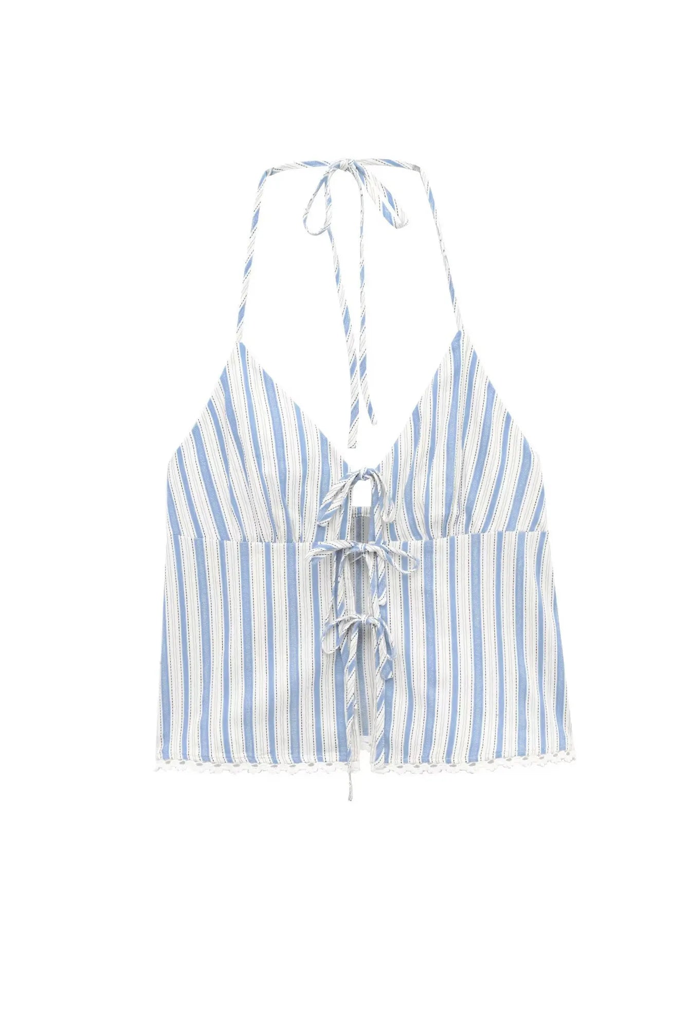 Marina Front-Tie Halter-Neck Striped Camisole Top