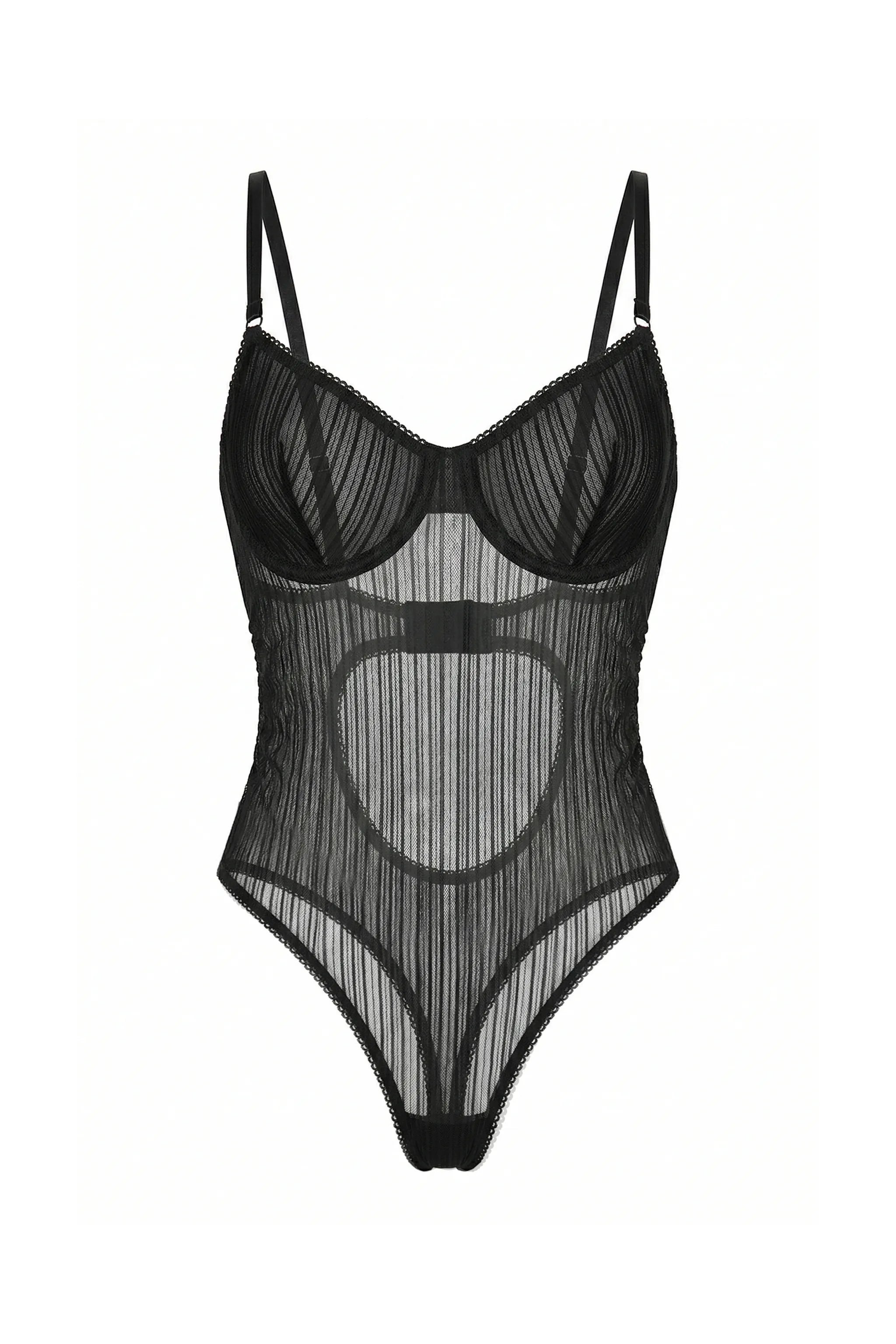 Noirette Striped Mesh Fabric Bodysuit
