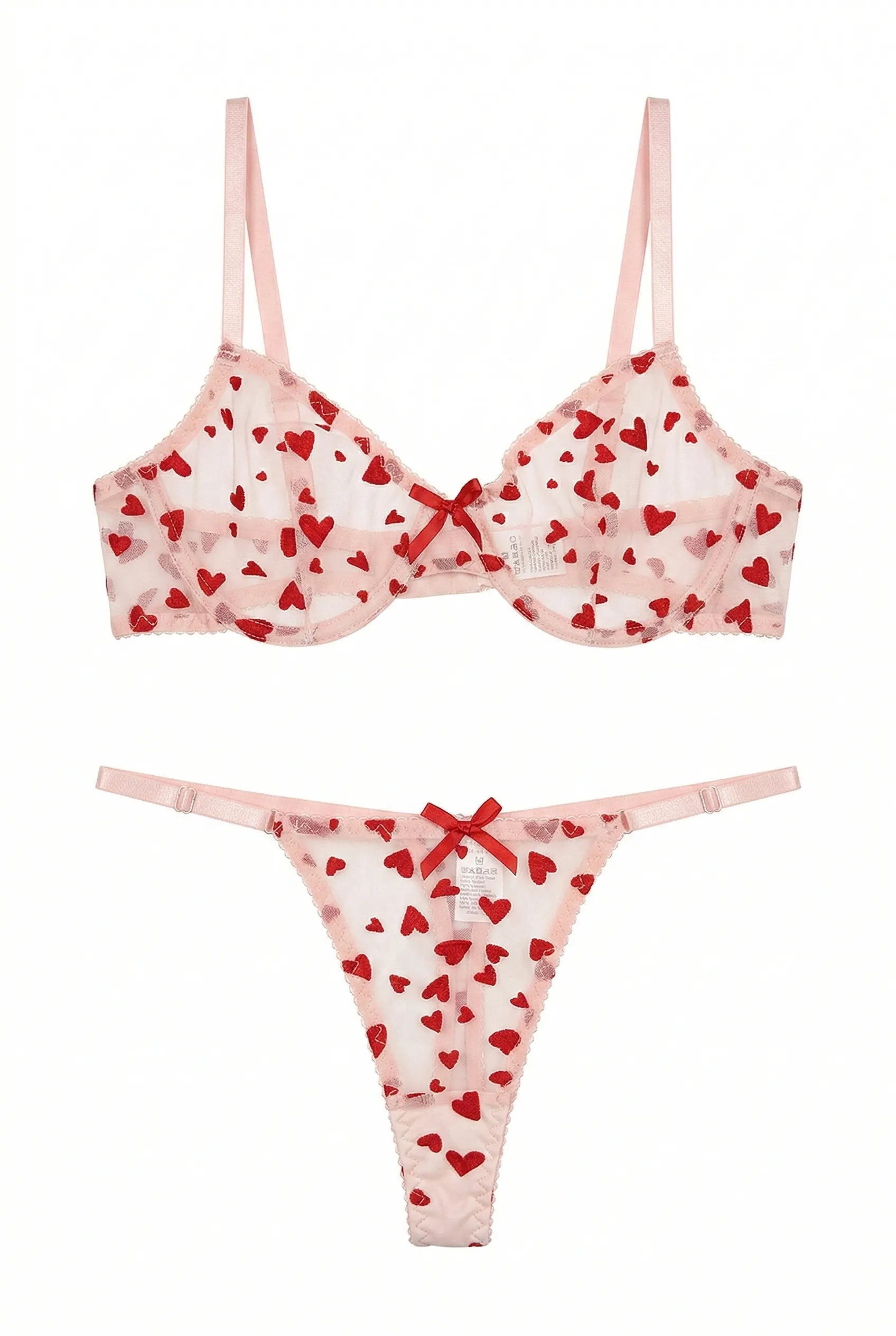 Amore Heart-Patterned Sheer Lingerie Set