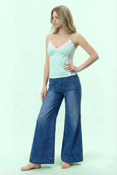 Isla Lace-Paneled Ribbed Camisole Top