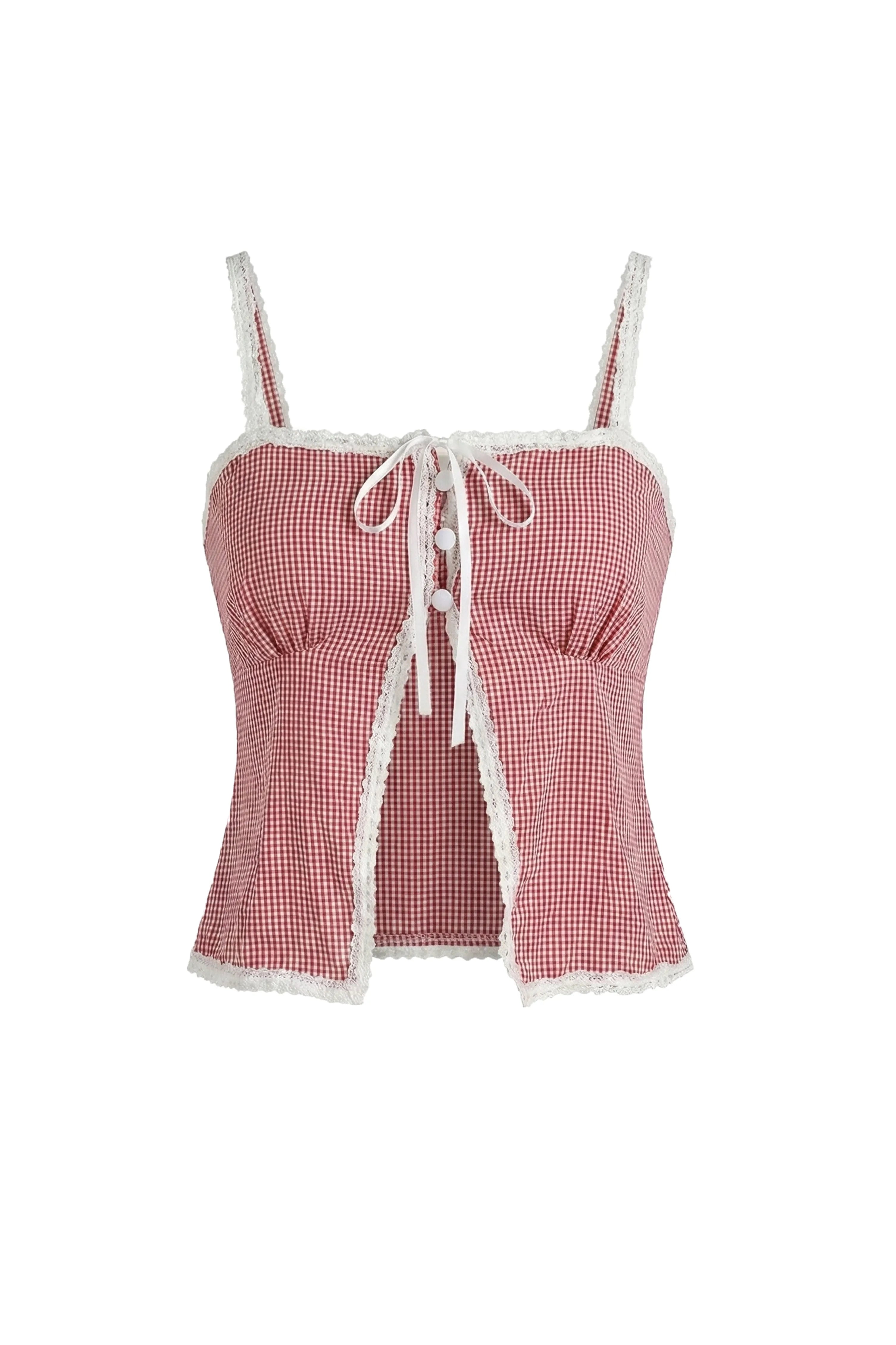 Rosella Red Plaid Tied Camisole Top