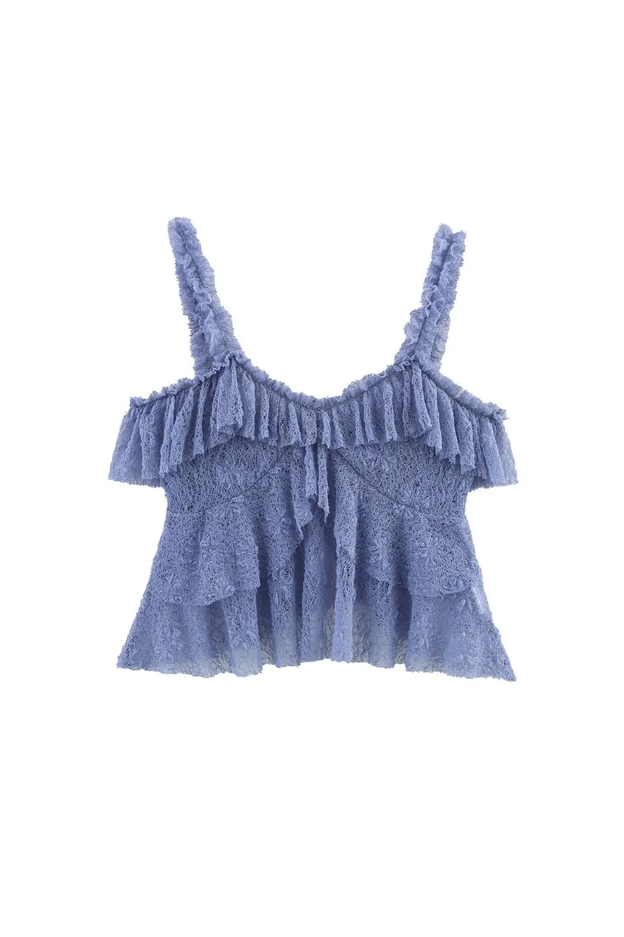 Noir Sleeveless Layered Ruffled Hem Lace Camisole Top