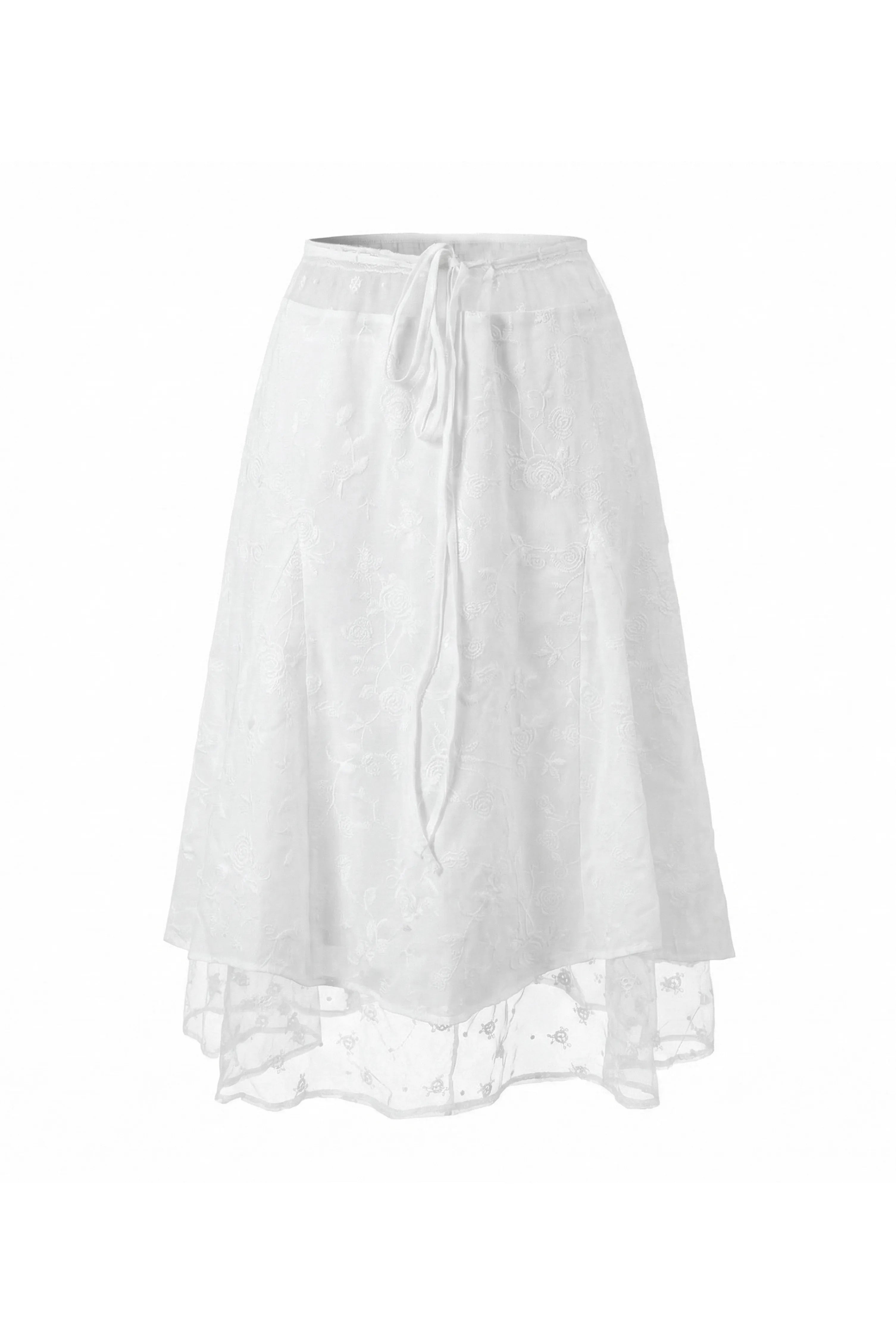 Aurelia Rose-Textured Mesh-Paneled Tie Maxi Skirt