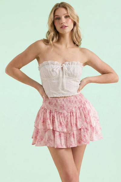 Maude Front Lace-Up Zipper Lace-Trimmed Strapless Top