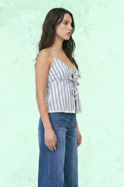 Marina Front-Tie Halter-Neck Striped Camisole Top