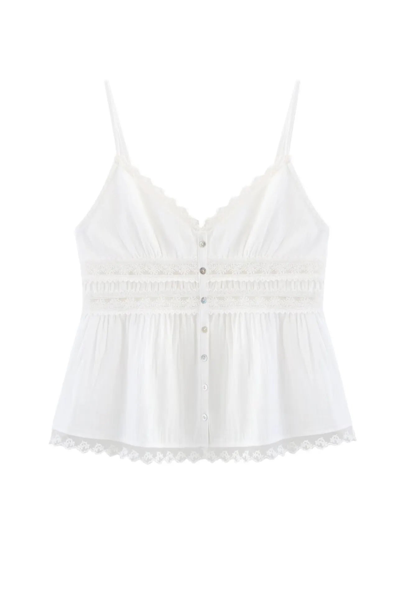 Isolde Front-Button Mesh Paneling Camisole Top