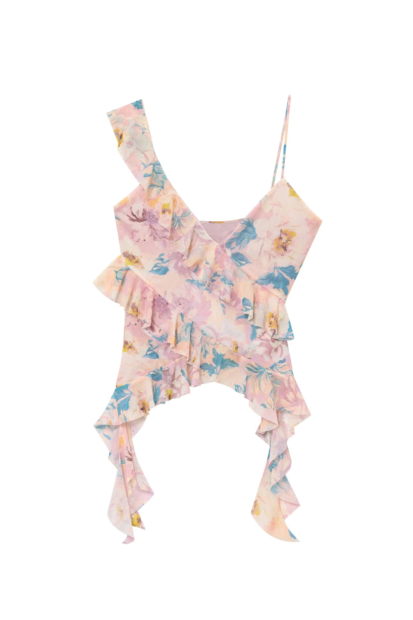Cleo Asymmetric Hem Print Mesh Camisole Top