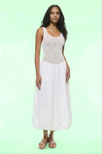Seraphina Fabric-Paneled Square-Neck Maxi Dress