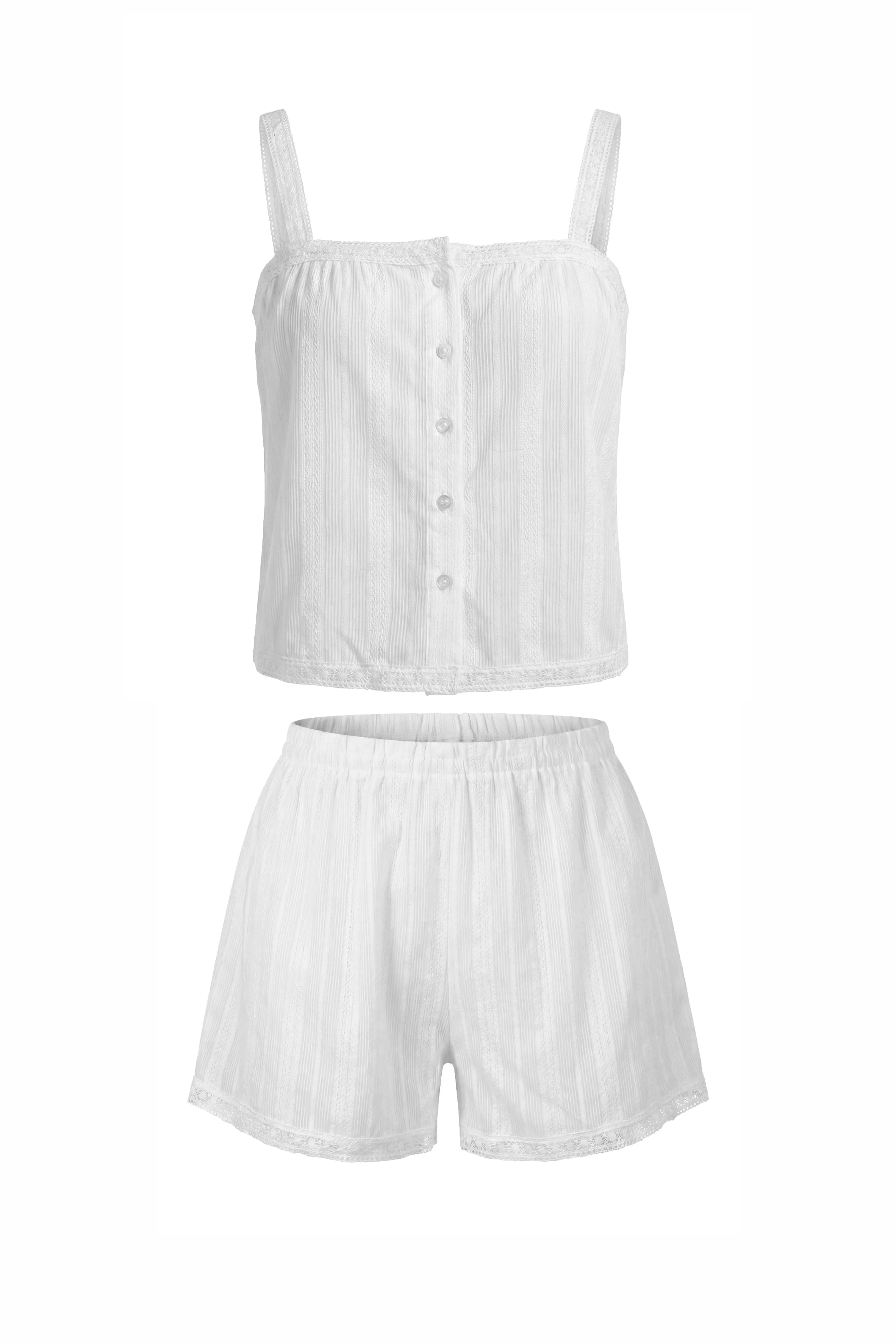 Elise Front-Button Lace Straps Lounge Set