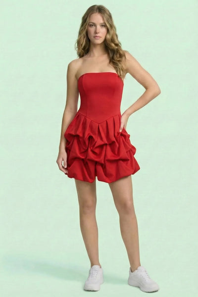 Rubina Flower-Shaped Double-Layer Hem Mini Dress