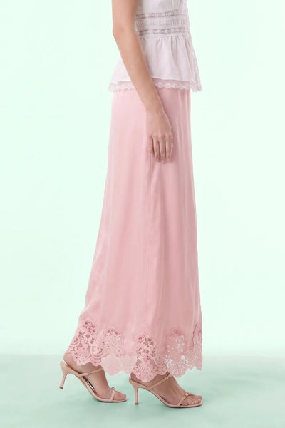 Vivienne Satin And Lace paneling Maxi Skirt